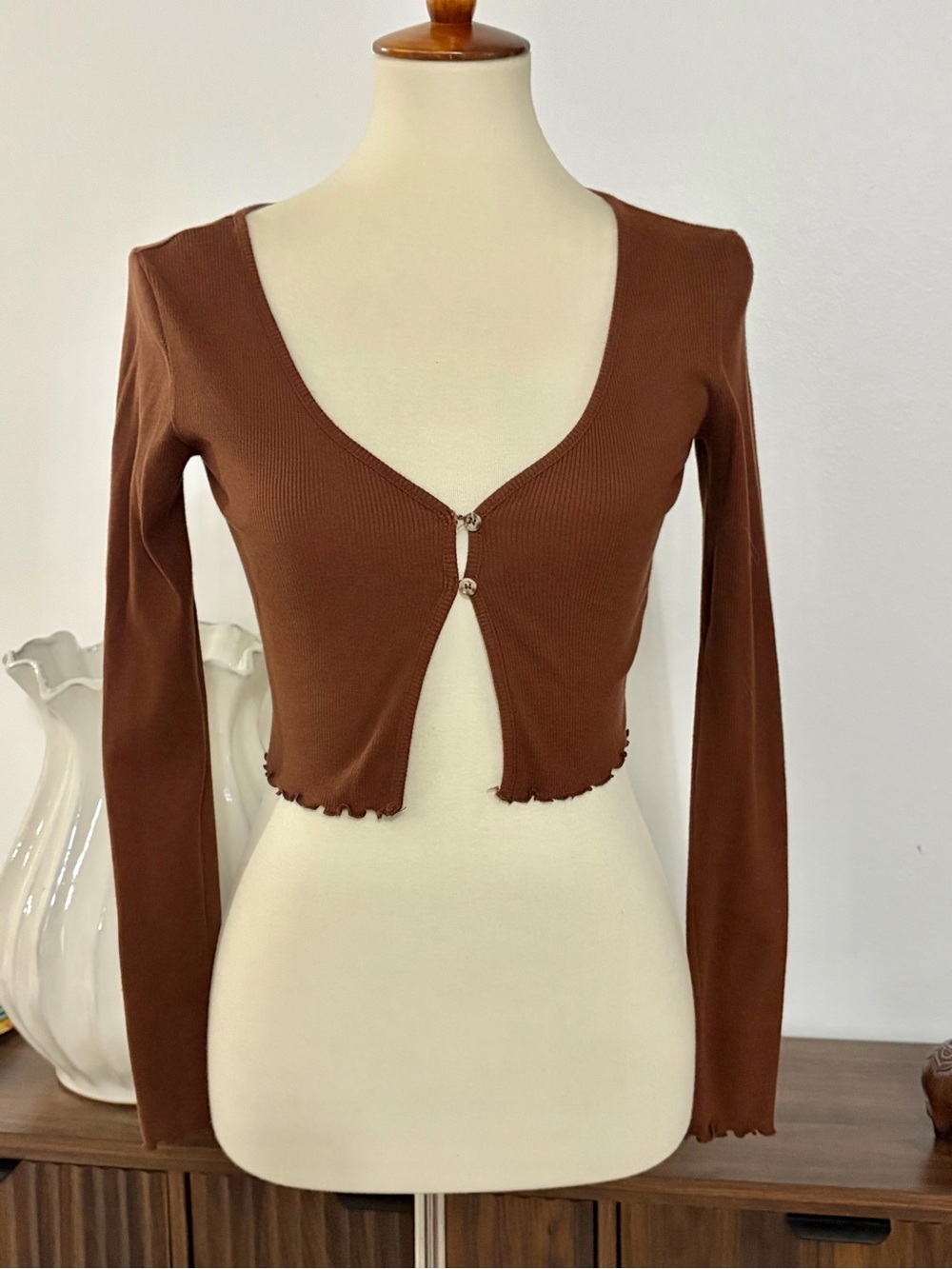 Foreverβ 21 Chocolate Brown Ribbed Cropped Cardigan